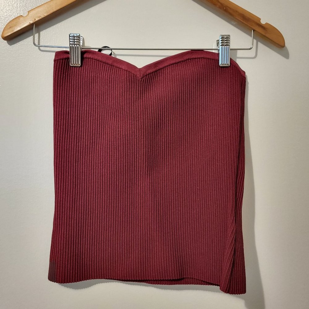 aritzia strapless body con knitted crop top